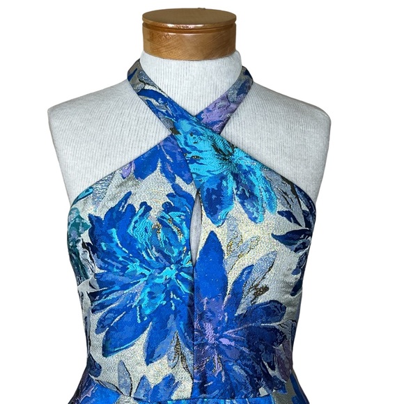 Belle Badgley Mischka Formal Floral Tapestry Dress With Metallic Thread 6 EUC - Picture 2 of 16